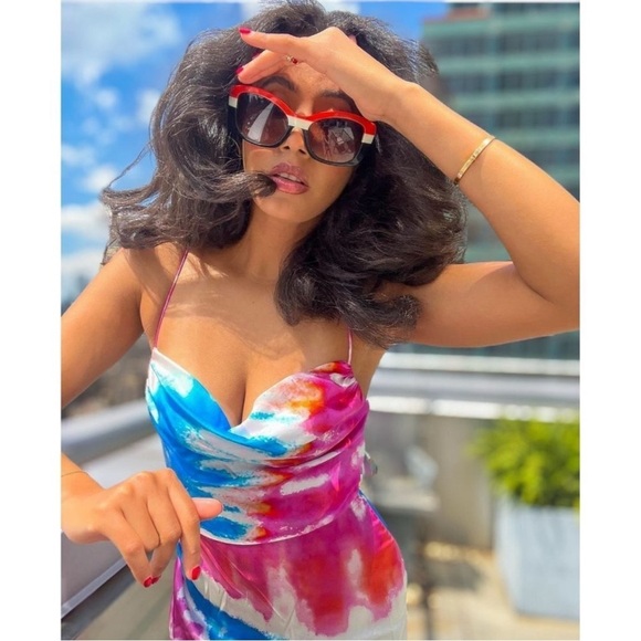 Retrofete Silk Marlene Cotton Candy Maxi Slip Dress Tie Dye Print High Slit M - Picture 1 of 16